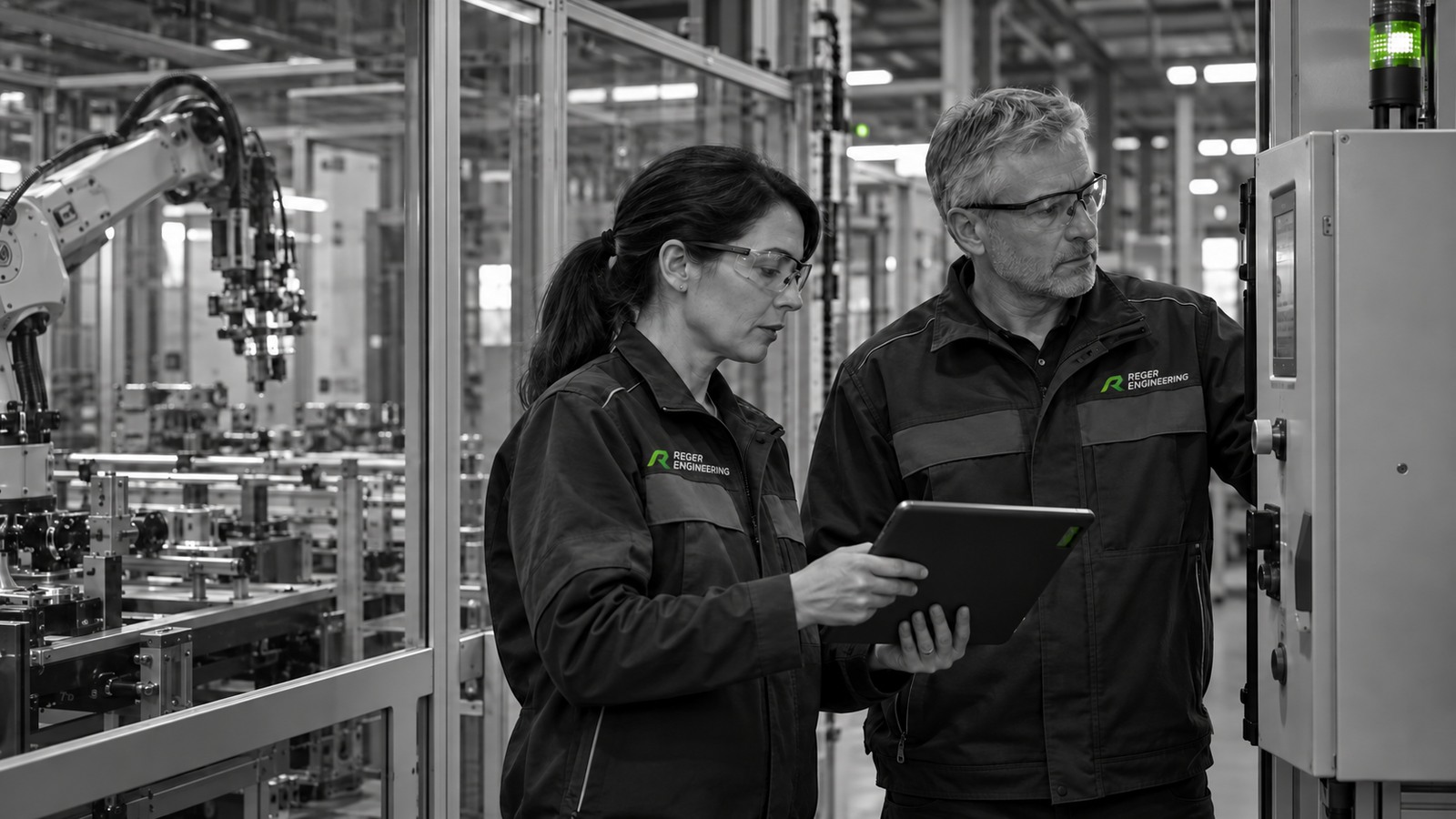 Discussion of controls and equipment functions at an industrial machine